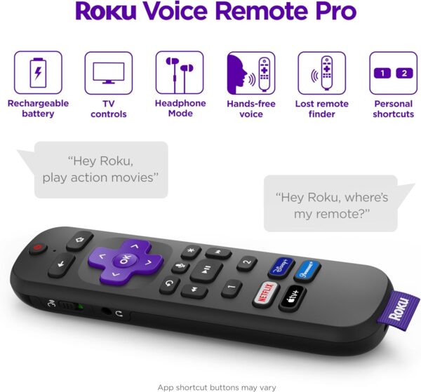 Roku Ultra | The Ultimate Streaming Device 4K/HDR/Dolby Vision/Atmos, Rechargeable Roku Voice Remote Pro, Ethernet Port, Hands-Free Controls, Lost Remote Finder, Free & Live TV - Image 4