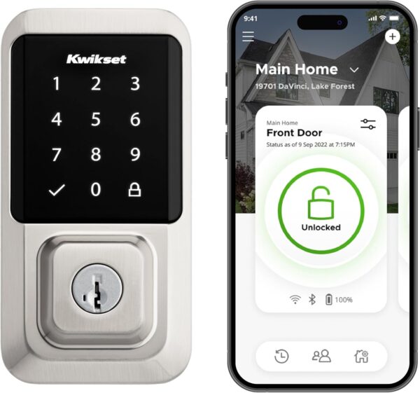 Kwikset Halo Wi-Fi Smart Lock, Keyless Entry Front Door Deadbolt, App Control, Grade AAA Certified, Easy Install No Hub, Lifetime Satin Nickel Finish, Touchscreen, Digital Remote Lock - Image 2