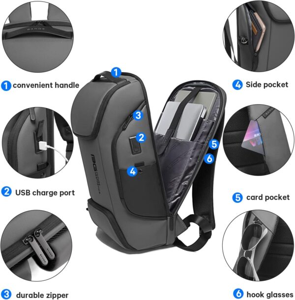 BANGE Business Laptop Smart backpack Can Hold 15.6 Inch Laptop Commute Backpack Carry on bag for men and women (Grey) - Image 5