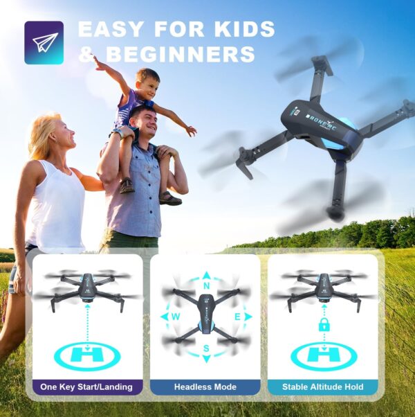 Drone with Camera, 1080P HD FPV Foldable RC Quadcopter with 90° Adjustable Lens, Gestures Selfie, One Key Start, Altitude Hold, 360° Flip, 2 Batteries, Toys Gifts for Kids, Adults, Beginner - Image 4