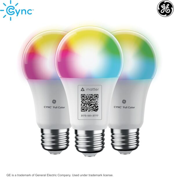 GE CYNC Smart LED Light Bulbs, Full Color and Color Changing, Matter Compatible, Bluetooth and Wi-Fi Enabled, Works with Alexa and Google Home, A19 Bulbs (4 Pack) - Image 3