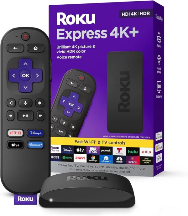 Roku Express 4K+ | Roku Streaming Device 4K/HDR, Roku Voice Remote, Free & Live TV - Image 2