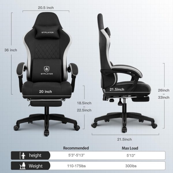 GTPLAYER Gaming Chair, Computer Office Chair with Pocket Spring Cushion, Linkage Armrests and Footrest, High Back Ergonomic Computer Chair with Lumbar Support Task Chair with Footrest （BLACK） - Image 2