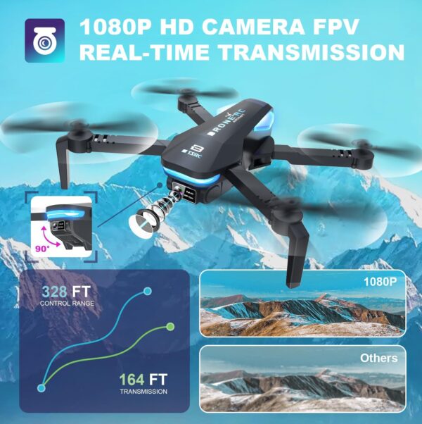 Drone with Camera, 1080P HD FPV Foldable RC Quadcopter with 90° Adjustable Lens, Gestures Selfie, One Key Start, Altitude Hold, 360° Flip, 2 Batteries, Toys Gifts for Kids, Adults, Beginner - Image 6