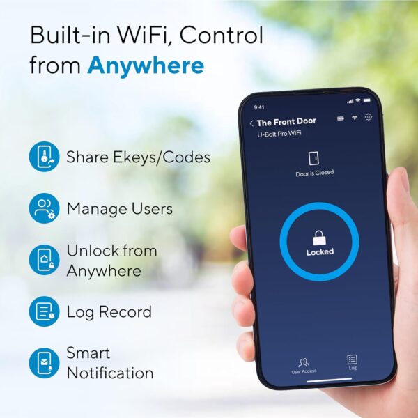 ULTRALOQ U-Bolt Pro WiFi Smart Lock with Door Sensor, 8-in-1 Keyless Entry Door Lock with Built-in WiFi,Fingerprint ID,App Remote Control,Auto Unlock,Door Status Alert,WiFi Deadbolt Door Lock - Image 3