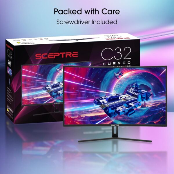 Sceptre 32-inch Curved Gaming Monitor Overdrive up to 240Hz DisplayPort 165Hz 144Hz HDMI AMD FreeSync Build-in Speakers, Machine Black (C325B-185RD) - Image 4