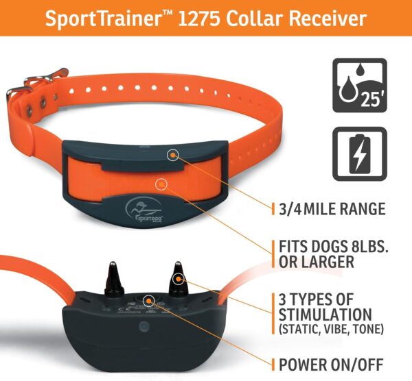 SportDOG Brand SportTrainer 1275 Shock Collar - 3/4 Mile Range - OLED Screen - Waterproof, Rechargeable E-Collar with Remote - Train with Tone, Vibration, and Static, Orange - Image 5