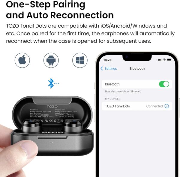 TOZO T12 (Compact Ergonomic Edition) Wireless Earbuds Bluetooth 5.3 Headphones, Call ENC Noise Cancelling Mic, 55Hrs Playtime App Customize EQ IPX8 Waterproof LED Digital Display Premium Sound Headset - Image 7