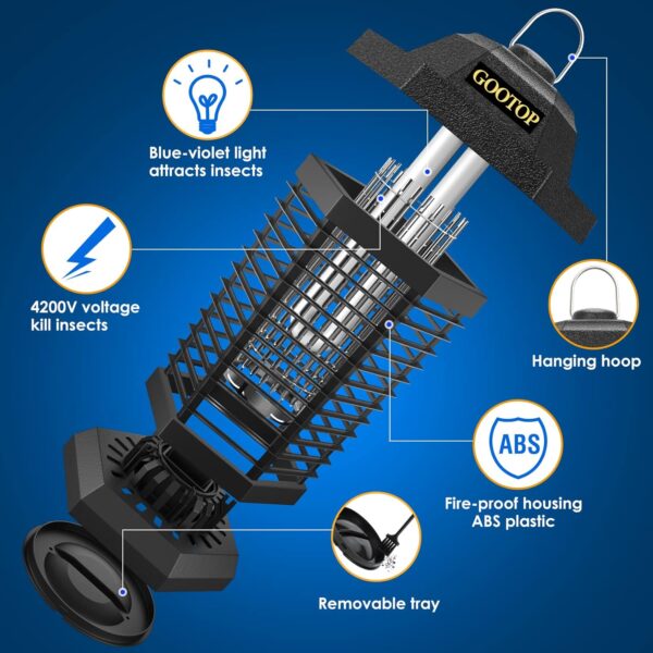 GOOTOP Bug Zapper Outdoor Electric, Mosquito Zapper, Fly Traps, Fly Zapper, Mosquito Killer, 3 Prong Plug, 90-130V, ABS Plastic Outer (Black) - Image 5