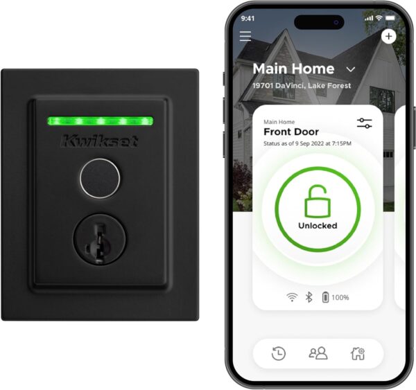 Kwikset Halo Fingerprint Wi-Fi Smart Lock, Keyless Entry Front Door Compact Deadbolt, Grade AAA Certified, Easy Install No Hub, UL Listed, Lifetime Matte Black Finish, Digital Remote Lock - Image 2