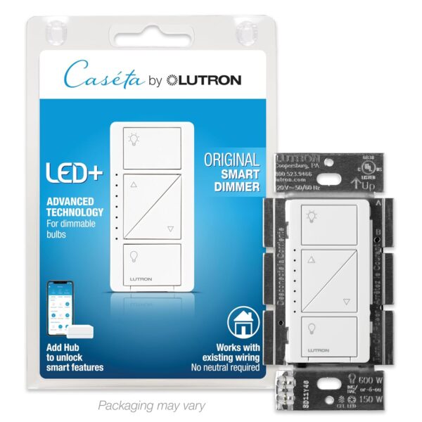 Lutron Caseta Smart Home Dimmer Switch, Works with Alexa, Apple HomeKit, and The Google Assistant | for LED Light Bulbs, Incandescent Bulbs and Halogen Bulbs | PD-6WCL-WH | White - Image 2