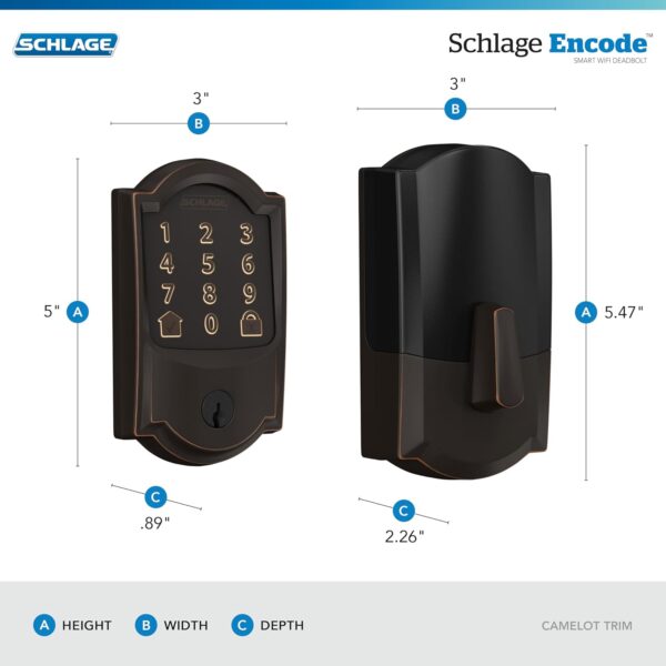 Schlage Encode Smart Wi-Fi Deadbolt with Camelot Trim in Aged Bronze - Image 8