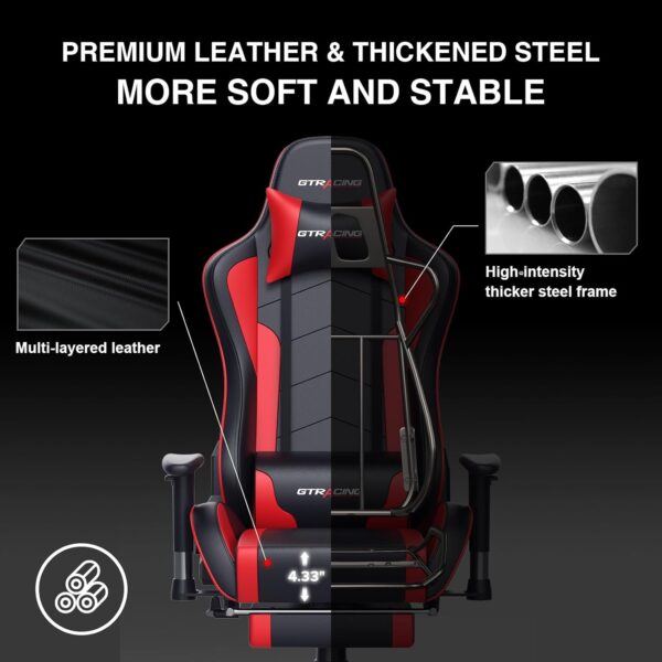 GTRACING Gaming Chair with Footrest Speakers Video Game Chair Bluetooth Music Heavy Duty Ergonomic Computer Office Desk Chair Red - Image 6