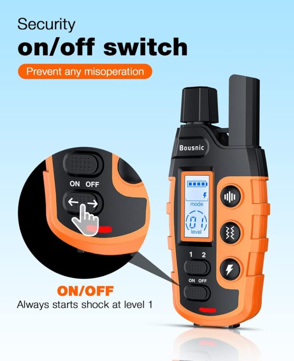 Bousnic Dog Shock Collar - 3300Ft Dog Training Collar with Remote for 5-120lbs Small Medium Large Dogs Rechargeable Waterproof e Collar with Beep (1-8), Vibration(1-16), Safe Shock(1-99) (Orange) - Image 8