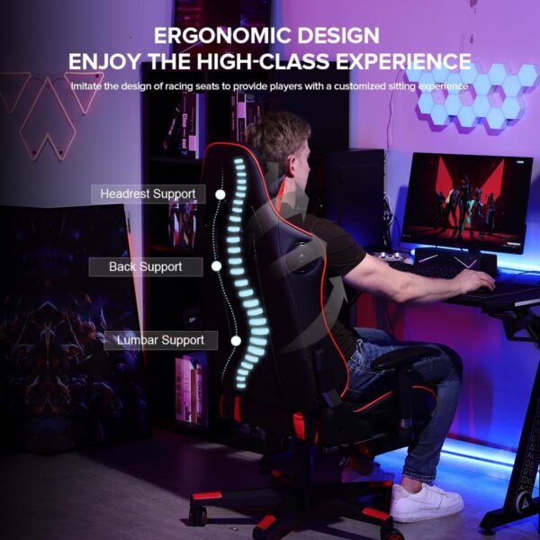 GTRACING Gaming Chair with Footrest Speakers Video Game Chair Bluetooth Music Heavy Duty Ergonomic Computer Office Desk Chair Red - Image 8