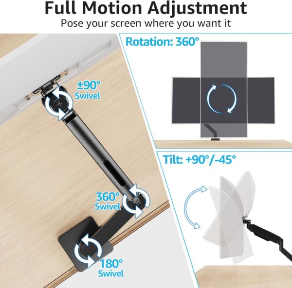 MOUNTUP Monitor Desk Mount Fits 22-42'' Heavy Duty Widescreen, Gas Spring Computer Monitor Stand for desk, Holds 4.4-33 lbs Larger Screen, Ultrawide Monitor Arm with USB, VESA Mount Clamp/Grommet Base - Image 8