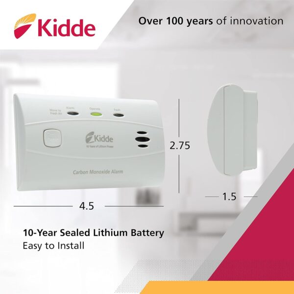 Kidde Carbon Monoxide Detector with 10-Year Battery, 3 LEDs, Replacement Indicator, Test-Reset Button - Image 4