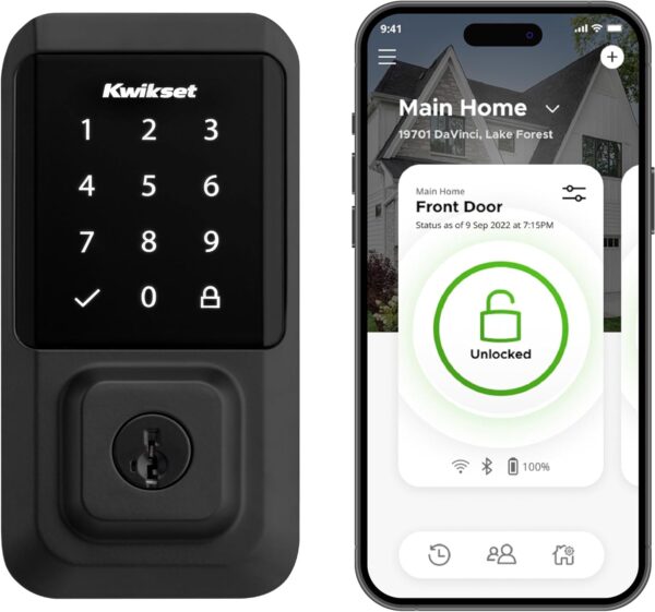 Kwikset 99390-004 Halo Wi-Fi Smart Lock Keyless Entry Electronic Touchscreen Deadbolt Featuring SmartKey Security, Matte Black - Image 2