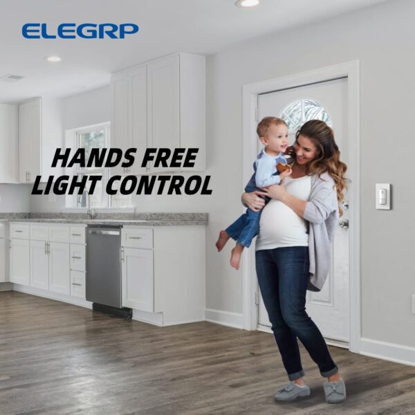 ELEGRP Single Pole Occupancy Motion Sensor Light Switch, PIR Infrared Motion Activated Switch, Need Grounding Wire, No Neutral Wire, for CFL/LED/Incandescent, with Plate, UL(2 Pack, Matte White) - Image 6