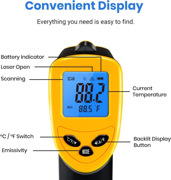 Etekcity Infrared Thermometer Laser Temperature Gun for Griddle, -58°F to 1130°F for Food, BBQ, Pizza Oven Accessories, Non Contact IR Heat Gun for Pool, Reptile, Cooking, Kitchen, Fridge - Image 10