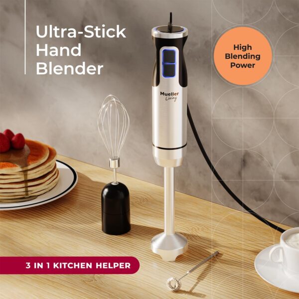 MuellerLiving Hand Blender, Immersion Blender, Hand Mixer with Attachments: Stainless Steel Blade, Whisk, Milk Frother - Image 3