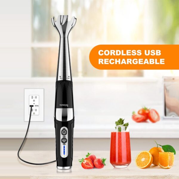 Cordless Hand Blender: 4-in-1 USB Rechargeable Immersion Blender, 21 Variable Speeds & 3-Angle Adjustable with 700ml Chopper, 700ml Beaker, Egg Whisk and Beater for Smoothies, Soup, Baby Food (Black) - Image 3