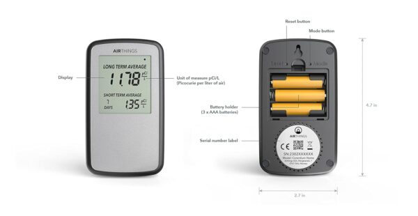 Airthings Corentium Home Radon Detector 223 Portable, Lightweight, Easy-to-Use, (3) AAA Battery Operated, USA Version, pCi/L - Image 10