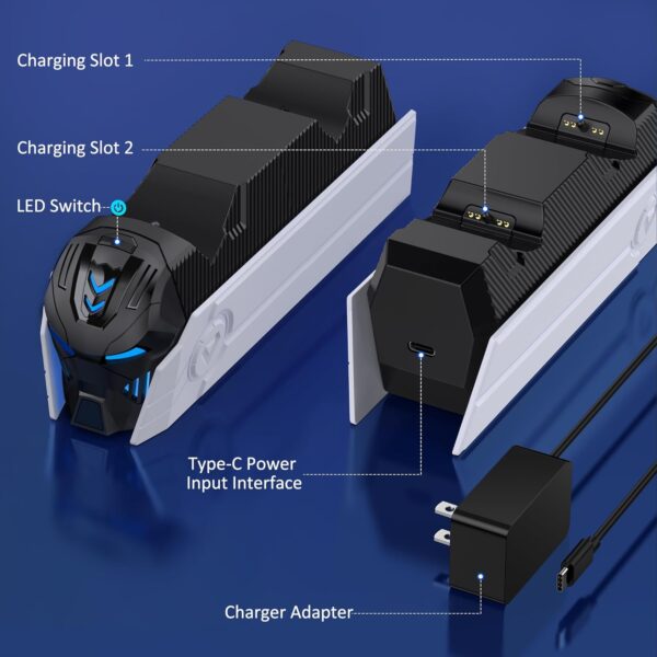 PS5 Controller Charger Station for Playstation 5 Dualsense Controllers-Fast PS5 Dual Controller Stand Charger Dock with AC Adapter-LED PS5 Controller Charging Station Accessories for DualSense Edge - Image 9