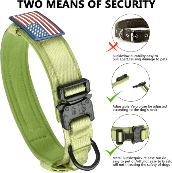 DAGANXI Tactical Dog Collar, Adjustable Military Training Nylon Dog Collar with Control Handle and Heavy Metal Buckle for Medium and Large Dogs, with Patches and Airtags Case (XXL, Spring Grass) - Image 6