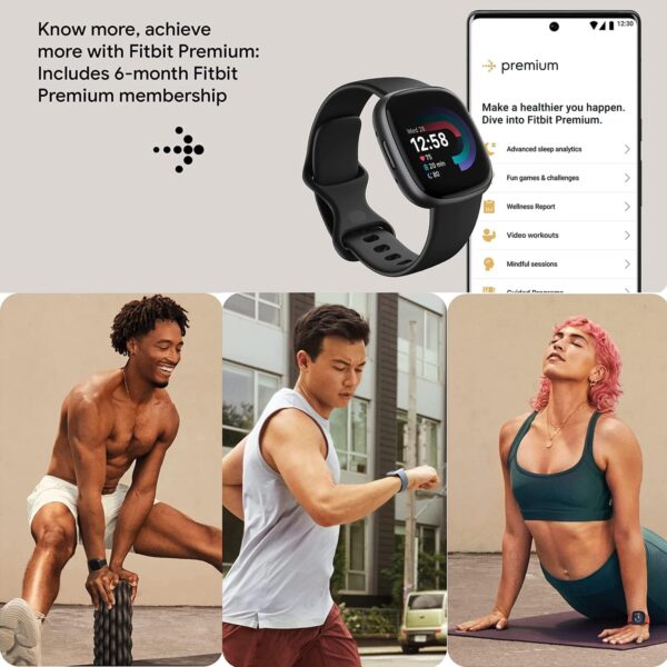 Fitbit Versa 4 Health and Fitness Smart Watch (Black/Graphite) with Built-in GPS, 6 Day Battery Life, S & L Bands, Bundle with 3.3foot Charge Cable, Wall Adapter, Screen Protectors & PremGear Cloth - Image 6