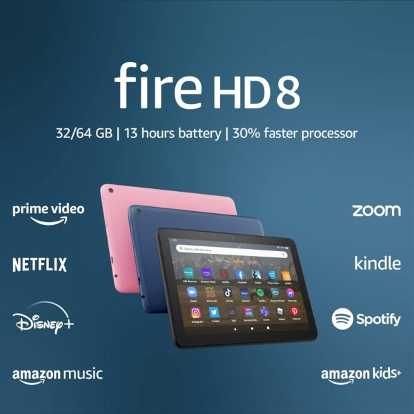 Amazon Fire HD 8 tablet, 8” HD Display, 32 GB, 30% faster processor, designed for portable entertainment, (2022 release), Black - Image 2