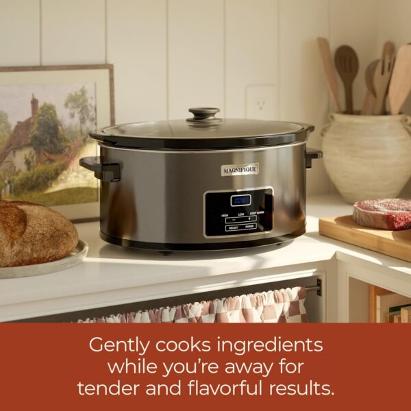 MAGNIFIQUE 7-Quart Casserole Slow Cooker with Timer and Digital Programmable - Small Kitchen Appliance for Family Dinners - Serves 6+ People - Heat Settings: Keep Warm, Low and High - Image 4