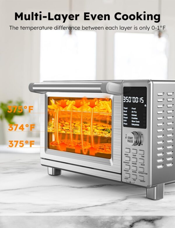 Nuwave Bravo Pro Smart Toaster Oven Countertop, True Air Fryer Combo w/Improved 100% Convection, 35% Crispier, 112 Presets, Customizable Pizza Zones, Integrated Probe, PFAS Free, 30QT, Stainless Steel - Image 7