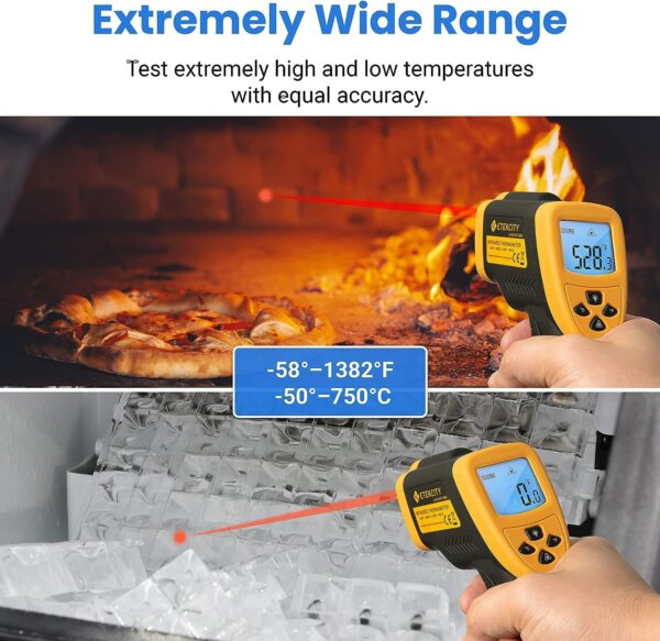 Etekcity Lasergrip 800 Temperature Gun-58℉ to 1382℉ with 16:1 DTS Ratio, High Laser Temp IR Tool for Cooking, Grill, Pizza Oven, Griddle, Engine, HVAC, Not for Human, Black Yellow - Image 4