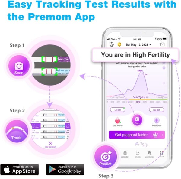 Easy@Home Ovulation Test Strips, 25 Pack Fertility Tests, Ovulation Predictor Kit, Powered by Premom Ovulation Predictor iOS and Android App, 25 LH Strips - Image 4