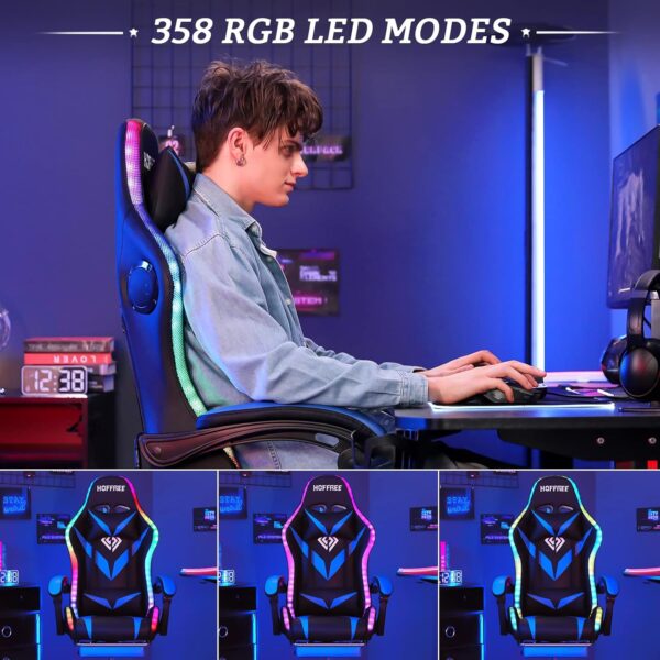 Gaming Chair with Bluetooth Speakers and RGB LED Lights Ergonomic Massage Computer Gaming Chair with Footrest Video Game Chair High Back with Lumbar Support Blue and Black - Image 8