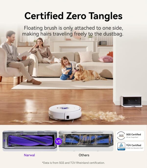 NARWAL Freo X Plus Robot Vacuum and Mop, 7-Week Dust Storage, Zero Tangles, 7800Pa Suction, Mopping, Tri-Laser Obstacle Avoidance, LiDAR Navigation, Multi-Floor Mapping, Works with Alexa, App Control - Image 4