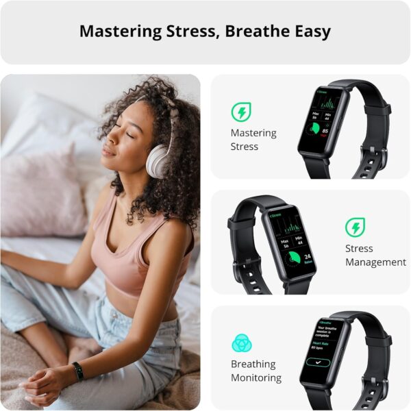 AKAGEAR Fitness & Activity Tracker with Sleep and Blood Oxygen Monitoring, 24/7 Heart Rate Stress Index and Respiratory Training 1.58" AMOLED Display 5ATM Waterproof and more Black - Image 5