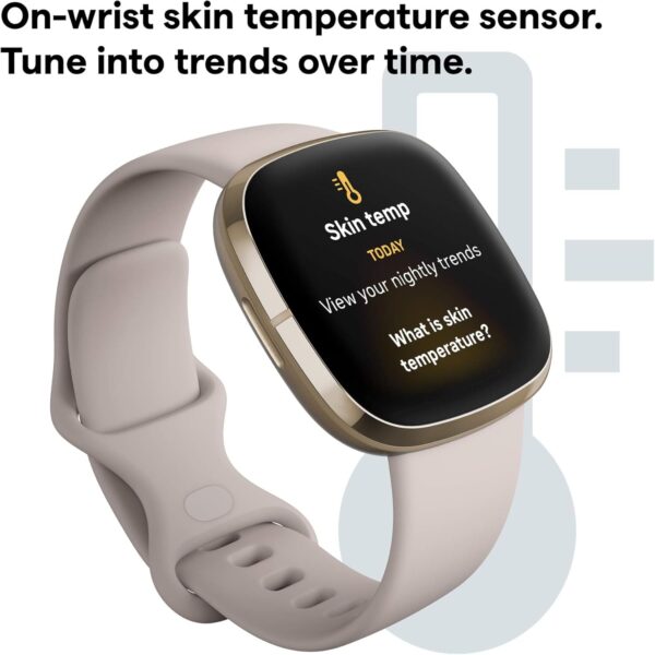 Fitbit Sense Advanced Smartwatch with Tools for Heart Health, Stress Management & Skin Temperature Trends, White/Gold, One Size (S & L Bands Included) - Image 5