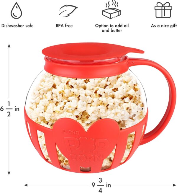 The Original Korcci 3 Quart Microwave Glass Popcorn Popper, Borosilicate Glass, Dishwasher Safe, 3-in-1 Silicone Lid, BPA Free, Family Size (Red) - Image 4