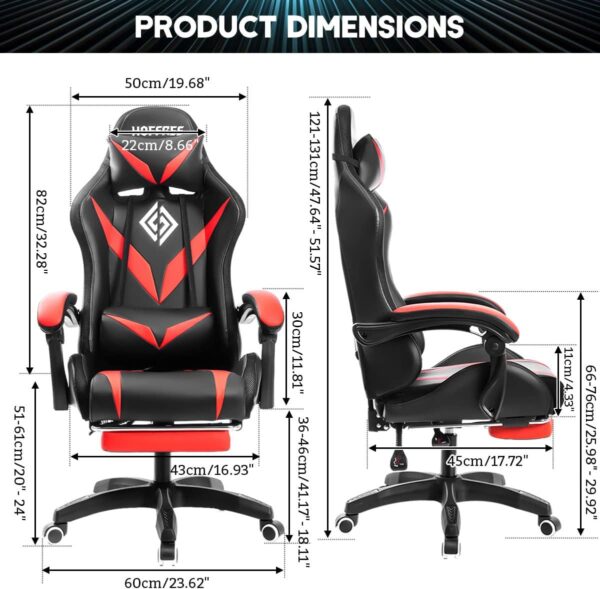 Gaming Chair with Massage and LED RGB Lights Ergonomic Computer Chair with Footrest High Back Video Game Chair with Adjustable Lumbar Support Linkage Armrest Red and Black - Image 3