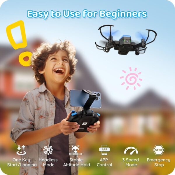 ATTOP Mini Drone for Kids with 1080P Camera - Foldable FPV Drone for Kids, Pocket RC Quadcopter with 2 Batteries, One Key Start, Altitude Hold, Headless Mode, 3D Flips, Toys Gifts for Boys Girls - Image 5