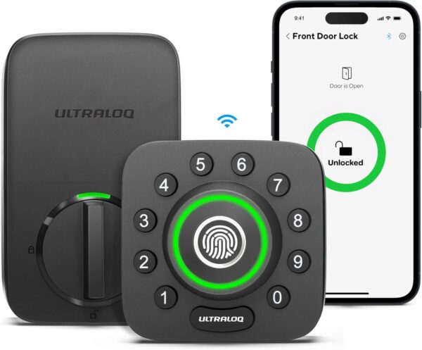 ULTRALOQ U-Bolt Pro WiFi Smart Lock with Door Sensor, 8-in-1 Keyless Entry Door Lock with Built-in WiFi,Fingerprint ID,App Remote Control,Auto Unlock,Door Status Alert,WiFi Deadbolt Door Lock - Image 2