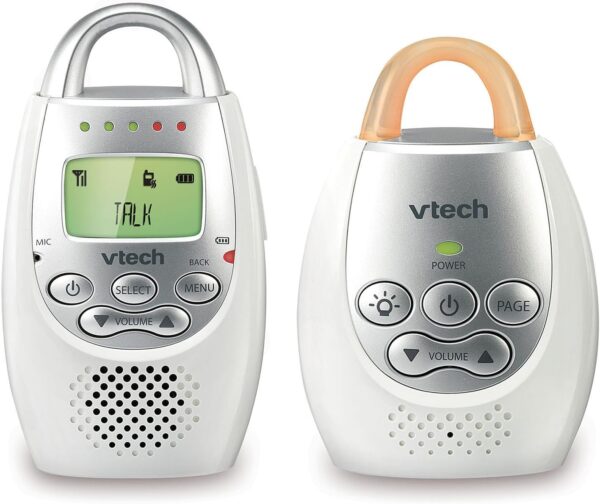 VTech DM221 Audio Baby Monitor with up to 1,000 ft of Range, Vibrating Sound-Alert, Talk Back Intercom & Night Light Loop, White/Silver - Image 2