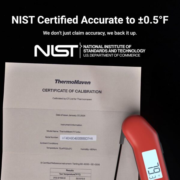 ProfessionaI Meat Thermometer Digital, 3X Faster 0.5 Sec Instant Read, NIST Certified Accurate to ±0.5°F, 100% Waterproof, Auto-rotating Bright Display, Auto Wake/Sleep, NSF Certified - Image 4