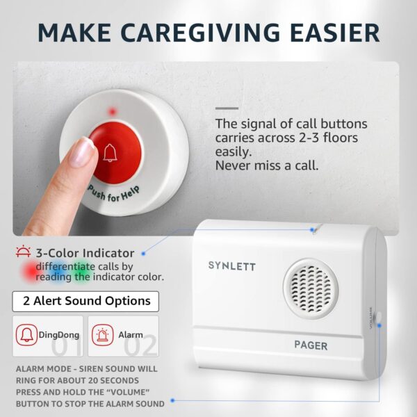 Caregiver Pager Wireless Call Buttons for Elderly Monitoring SOS Alert System Portable Alarm for Nurse Call Seniors Patients Emergency Home - Image 4