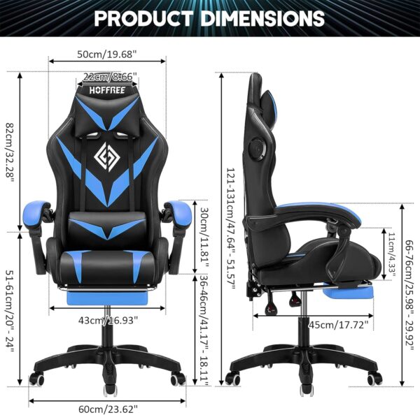 Gaming Chair with Bluetooth Speakers and RGB LED Lights Ergonomic Massage Computer Gaming Chair with Footrest Video Game Chair High Back with Lumbar Support Blue and Black - Image 3