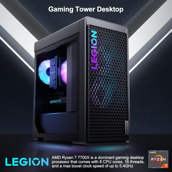 Lenovo Legion T5 Ultimate Gaming Tower Desktop, AMD Ryzen 7 7700X (beats i7-13700H), NVIDIA GeForce RTX 4070, 64GB DDR5 RAM, 2TB SSD, Wired KB & Mouse, HDMI, DP, Wi-Fi 6, Windows 11 Home - Image 3