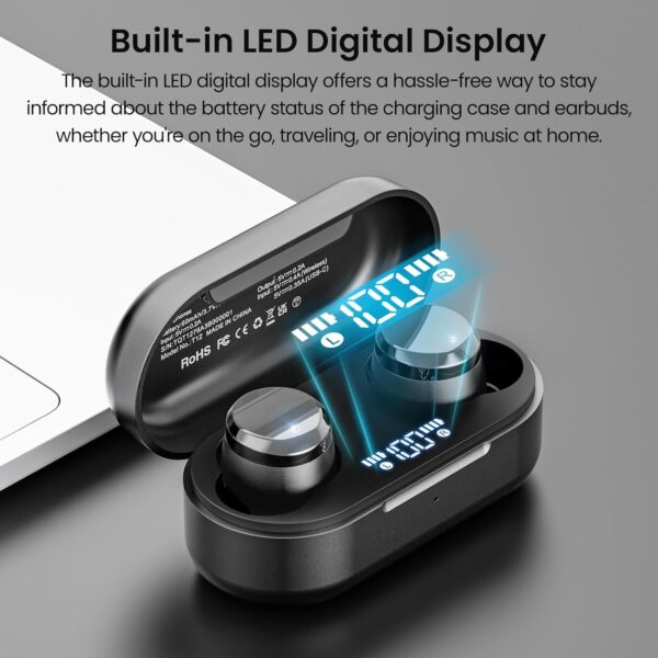 TOZO T12 (Compact Ergonomic Edition) Wireless Earbuds Bluetooth 5.3 Headphones, Call ENC Noise Cancelling Mic, 55Hrs Playtime App Customize EQ IPX8 Waterproof LED Digital Display Premium Sound Headset - Image 2