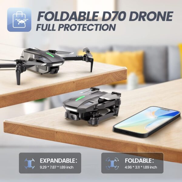 DEERC D70 Mini Drone with Camera,720P HD FPV Foldable Drones,2 Batteries,One Key Start,Headless Mode,Altitude Hold,360 Flip,Drone for Kids,Toys Gifts for Kids - Image 9